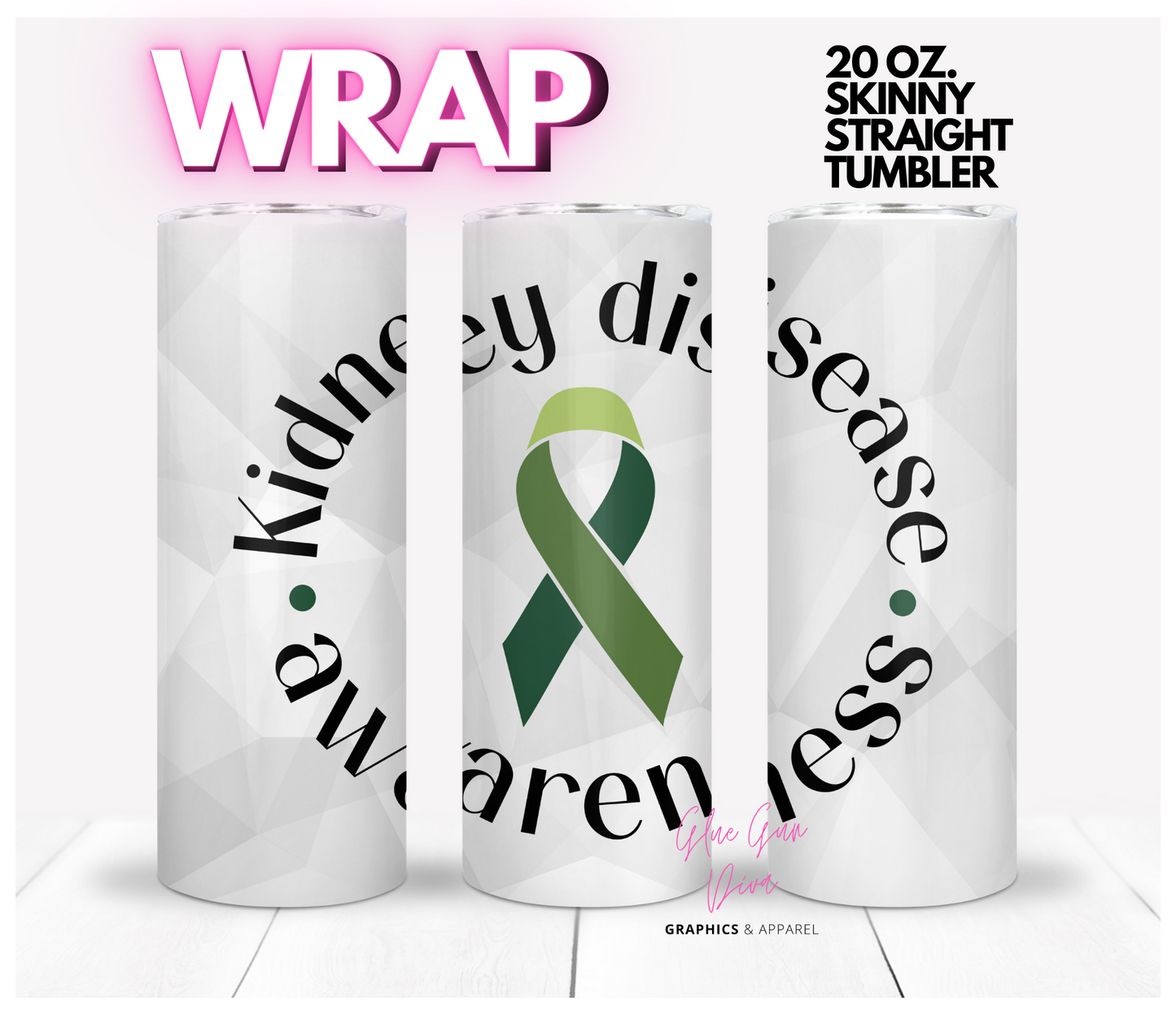 Kidney Disease Awareness Ribbon- Digital tumbler wrap for 20 oz skinny straight tumbler