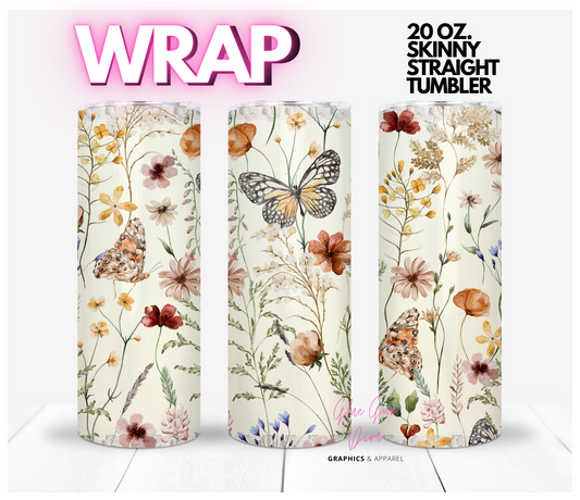 Tiny flowers and butterflies-   Digital tumbler wrap for 20 oz skinny straight tumbler