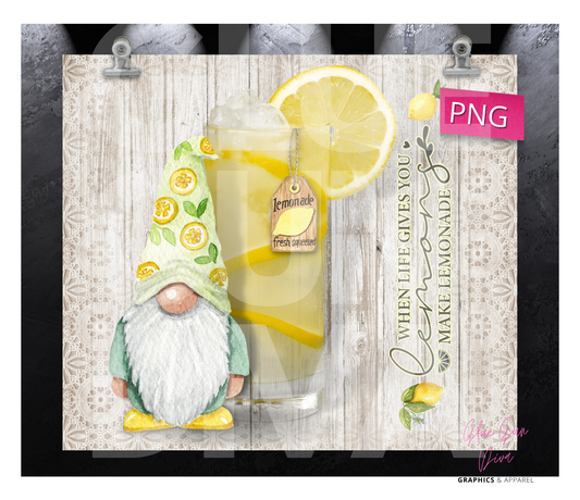 Make lemonade Gnome - Digital tumbler wrap for 20 oz skinny straight tumbler