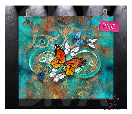 Patina and Butterflies- Digital tumbler wrap for 20 oz skinny straight tumbler