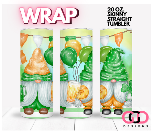 St Patrick's Gnomes and Flag - Digital tumbler wrap for 20 oz skinny straight tumbler