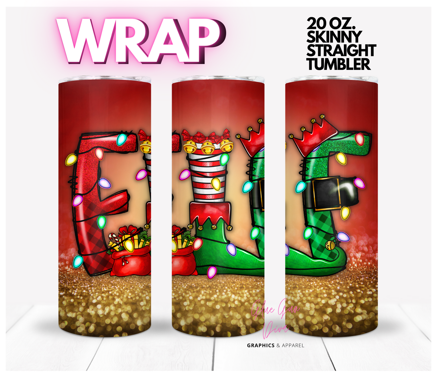 Elf - Digital tumbler wrap for 20 oz skinny straight tumbler