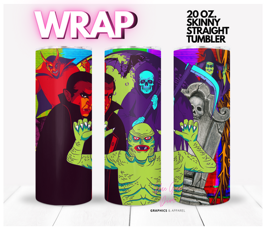 All the monsters in color -  Digital tumbler wrap for 20 oz skinny straight tumbler