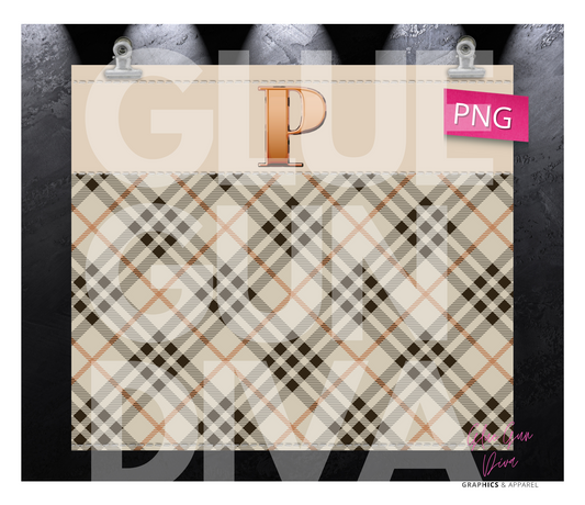 Letter P Plaid Canvas with Initial  -  Digital tumbler wrap for 20 oz skinny straight tumbler