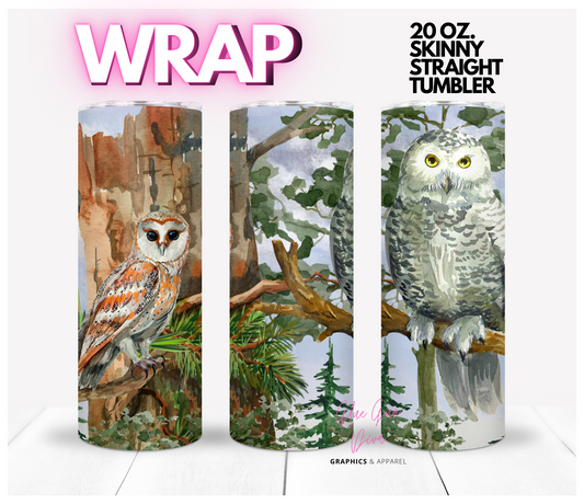 Owls- Digital tumbler wrap for 20 oz skinny straight tumbler