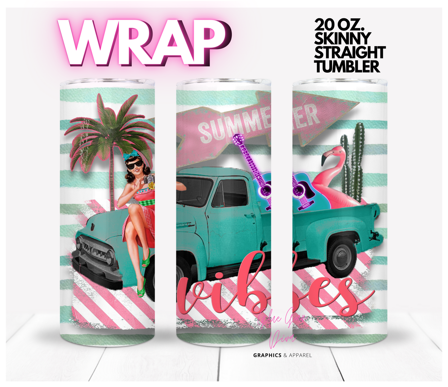 Summer Vibes Truck-   Digital tumbler wrap for 20 oz skinny straight tumbler