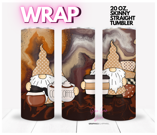 Coffee Swirl Gnomes- Digital tumbler wrap for 20 oz skinny straight tumbler