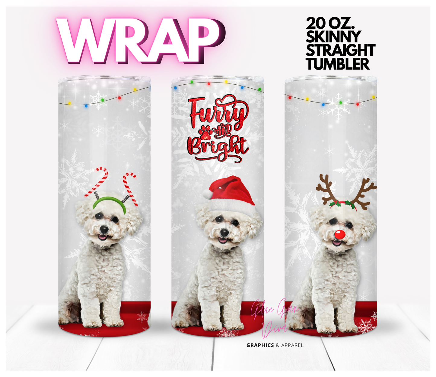 Bichon Frise furry and bright - Digital tumbler wrap for 20 oz skinny straight tumbler