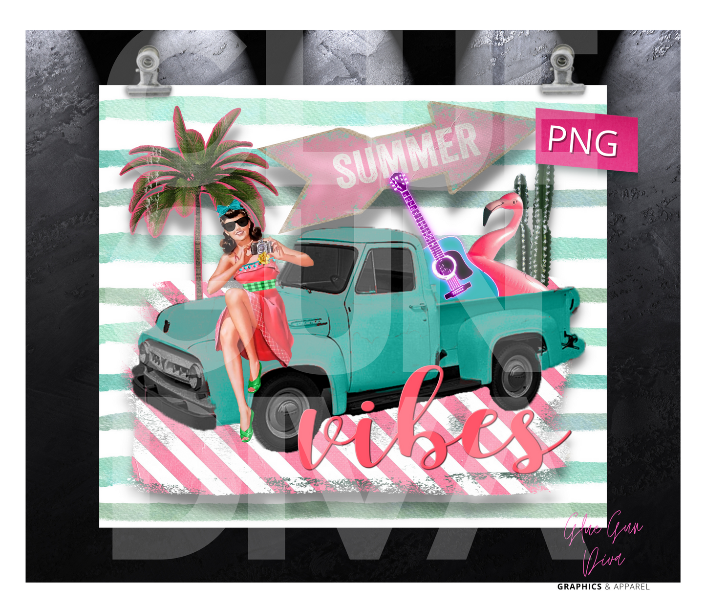 Summer Vibes Truck-   Digital tumbler wrap for 20 oz skinny straight tumbler