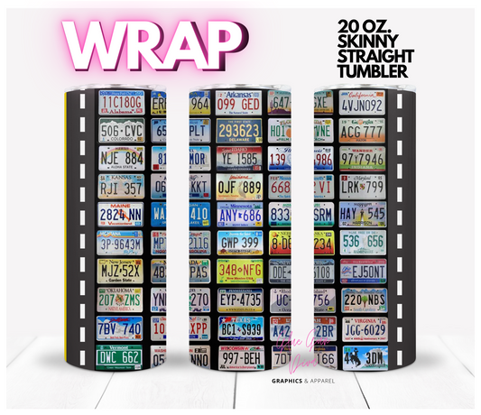 license plates -   Digital tumbler wrap for 20 oz skinny straight tumbler