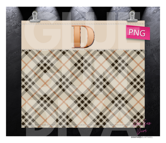 Letter D Plaid Canvas with Initial  -  Digital tumbler wrap for 20 oz skinny straight tumbler