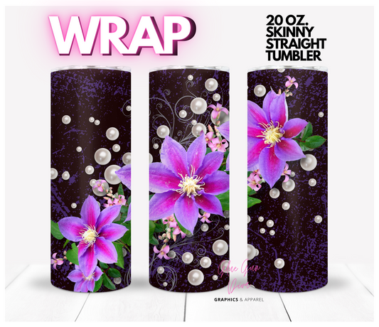 Purple Flowers and Pearls- Digital tumbler wrap for 20 oz skinny straight tumbler