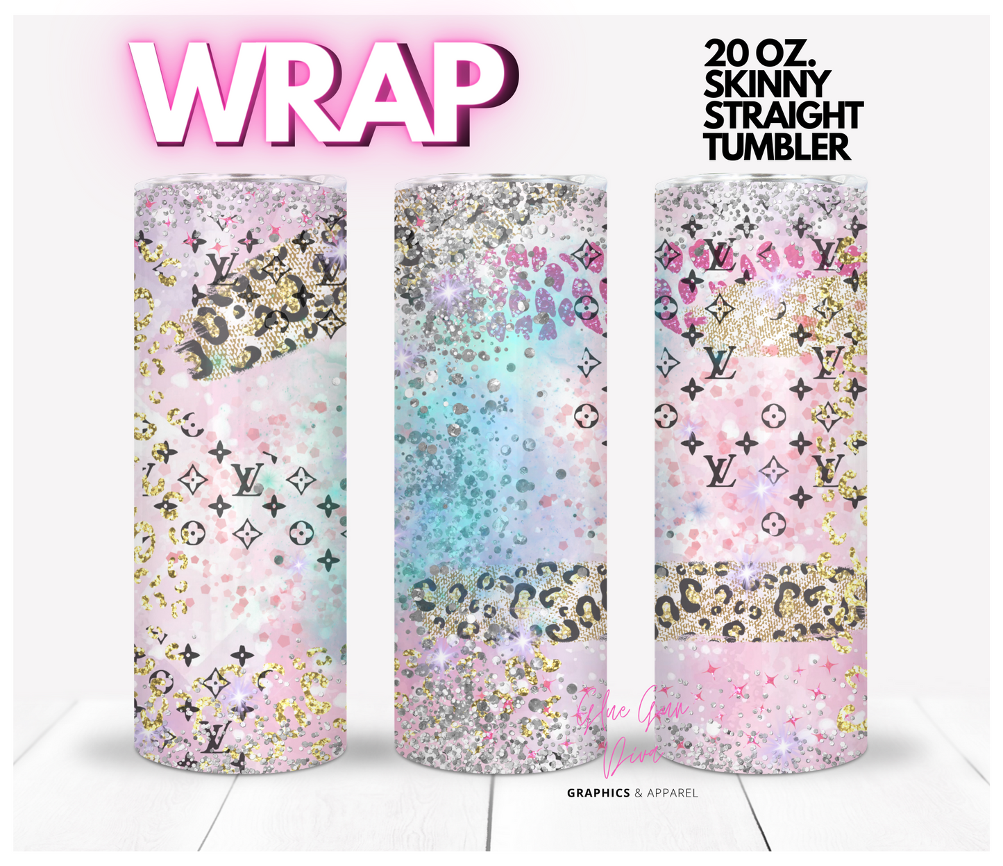 Fantasy Glitter -  Digital tumbler wrap for 20 oz skinny straight tumbler