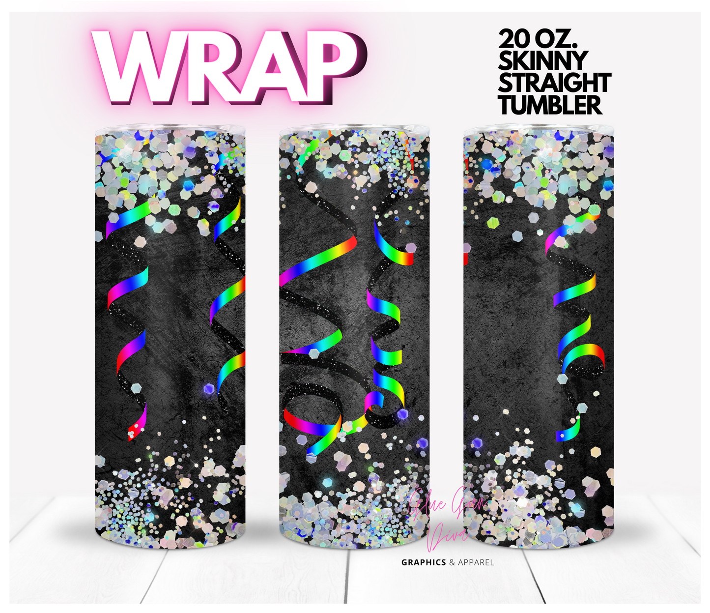 Holographic Ribbons - Digital tumbler wrap for 20 oz skinny straight tumbler