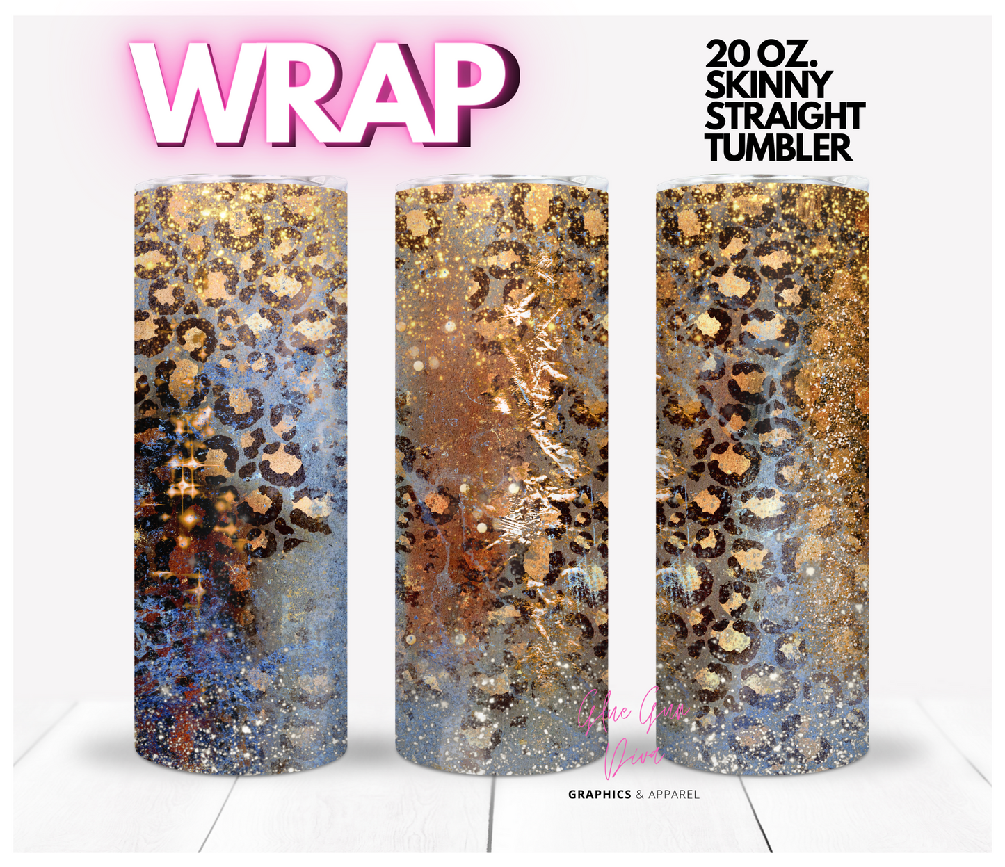 Leopard Print Gold Dream -  Digital tumbler wrap for 20 oz skinny straight tumbler