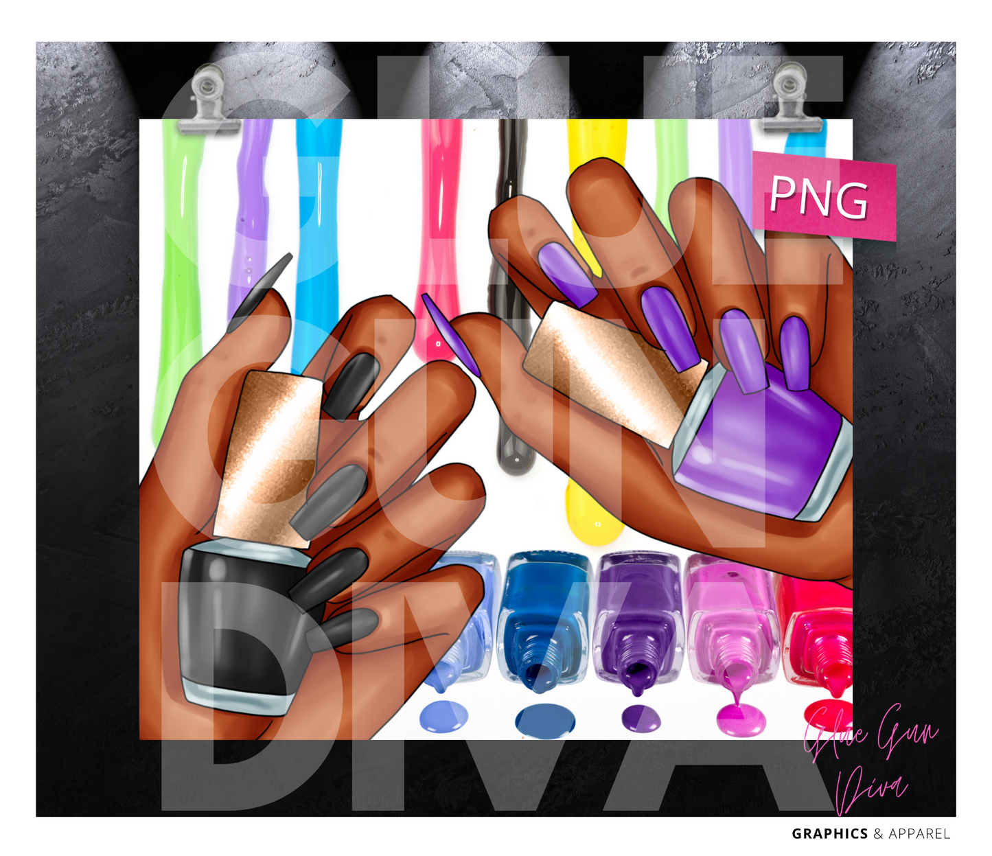 Hands Nail Polish Dark skin tones- Digital tumbler wrap for 20 oz skinny straight tumbler