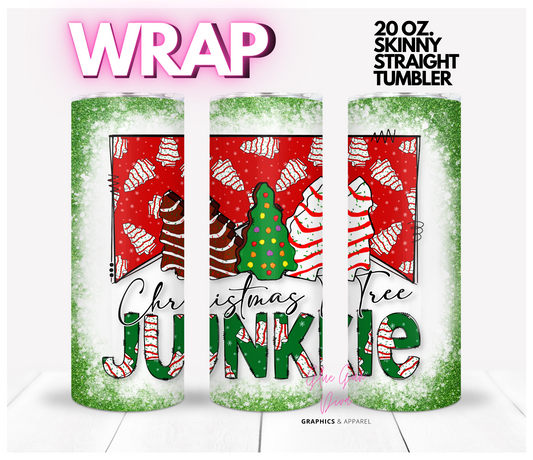 Christmas Tree Junkie - Digital tumbler wrap for 20 oz skinny straight tumbler