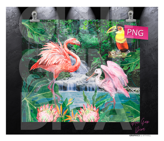 Jungle Animals Toucan Flamingo - Digital tumbler wrap for 20 oz skinny straight tumbler