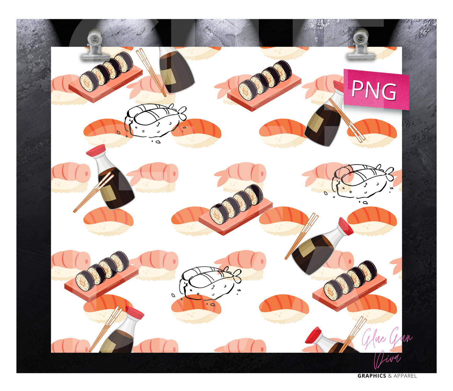 Sushi Background- Digital tumbler wrap for 20 oz skinny straight tumbler