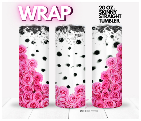 Pink Roses and Dots -  Digital tumbler wrap for 20 oz skinny straight tumbler