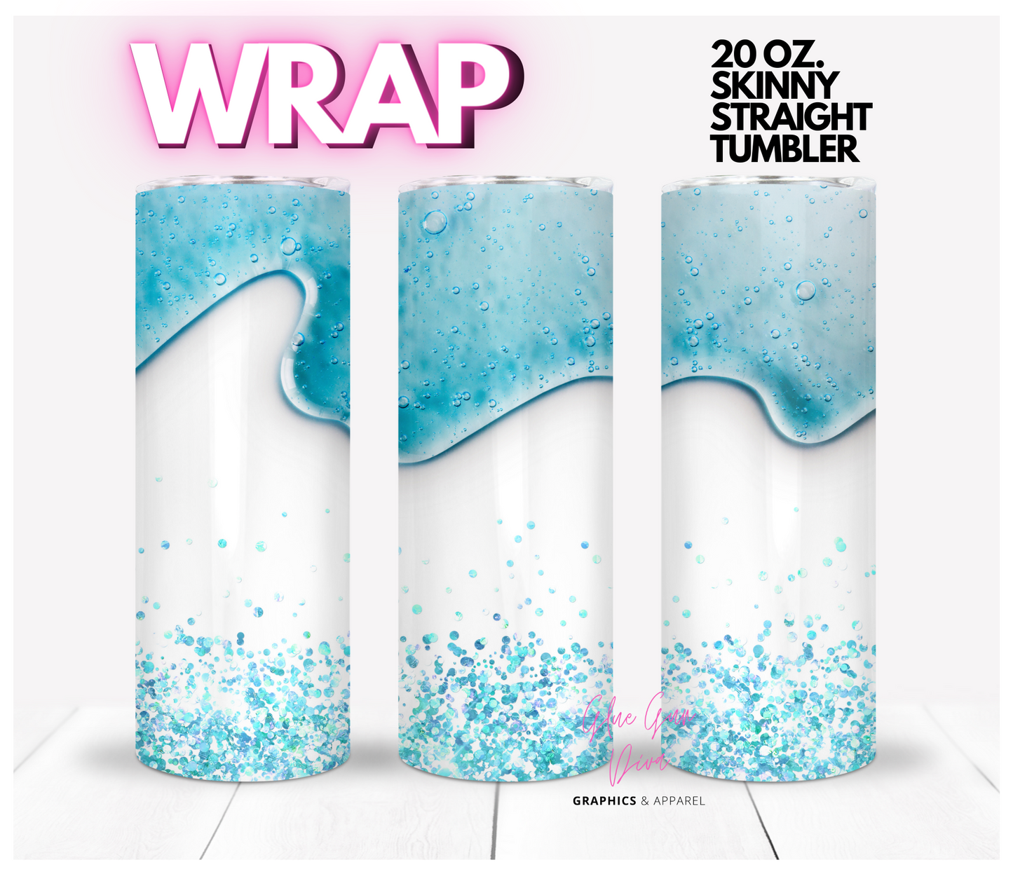 Blue Fluid - Digital tumbler wrap for 20 oz skinny straight tumbler