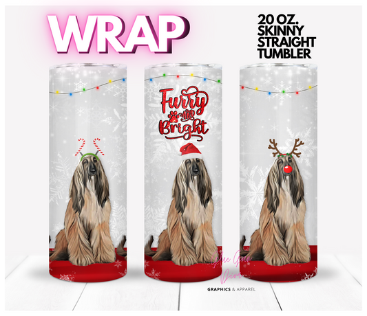 AFGHAN HOUND FURRY BRIGHT- Digital tumbler wrap for 20 oz skinny straight tumbler