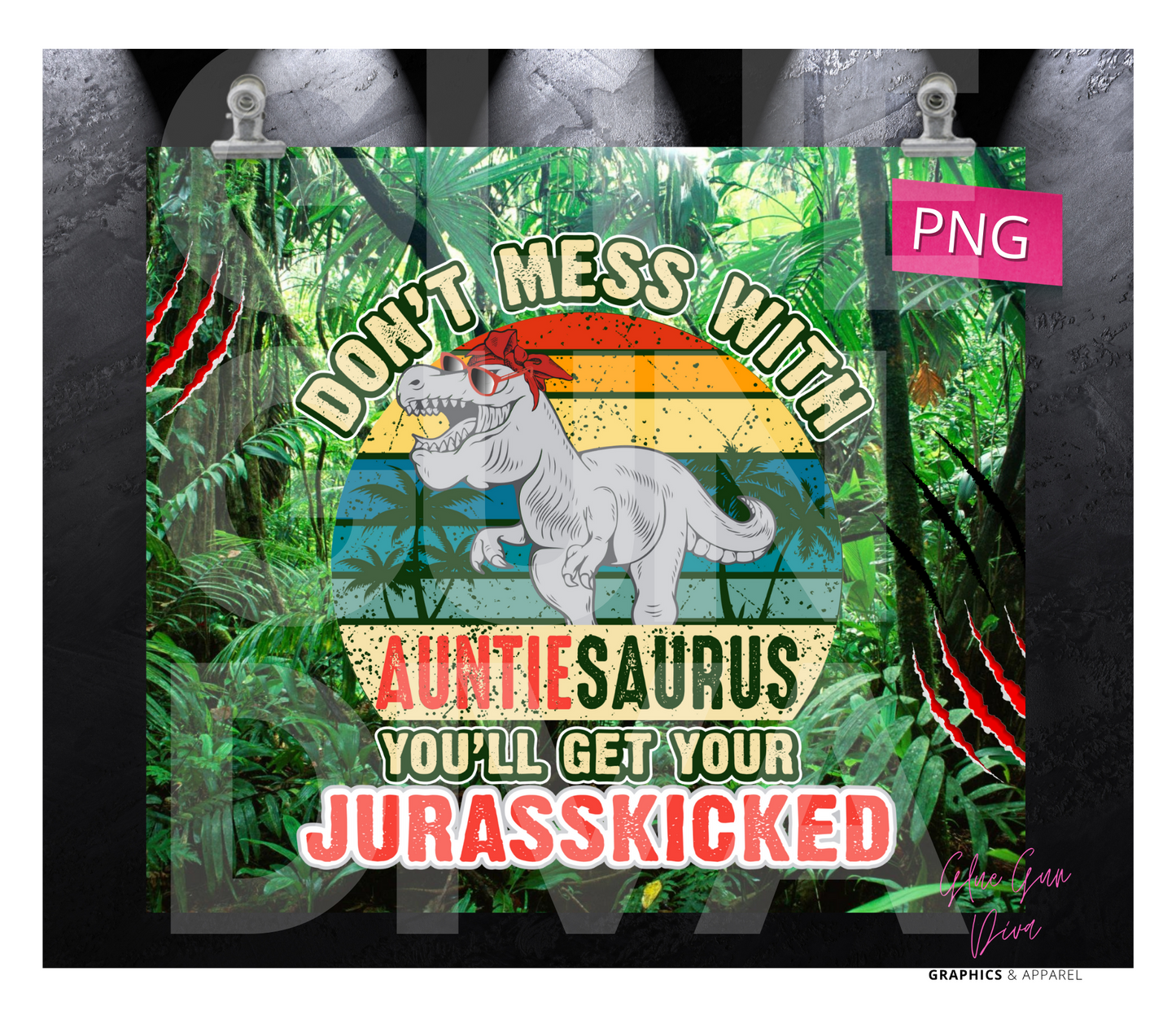 AUNTISAURUS - Digital tumbler wrap for 20 oz skinny straight tumbler