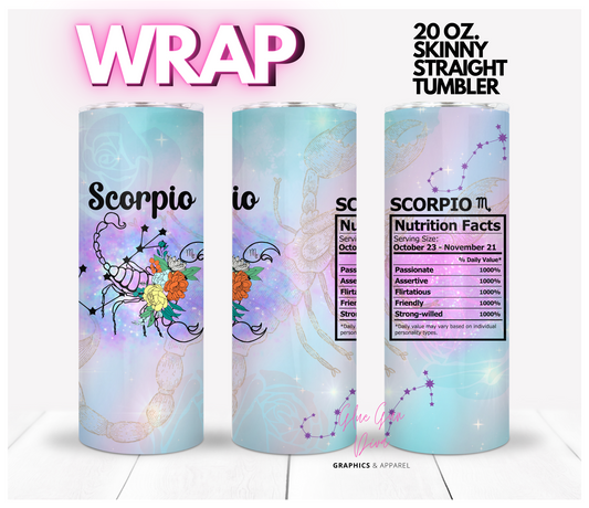 Scorpio Zodiac Nutrition Facts - Digital tumbler wrap for 20 oz skinny straight tumbler