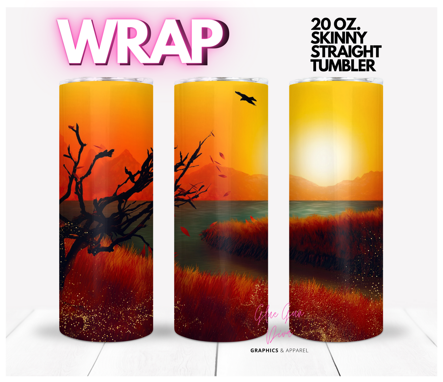 Fall Sunset -  Digital tumbler wrap for 20 oz skinny straight tumbler