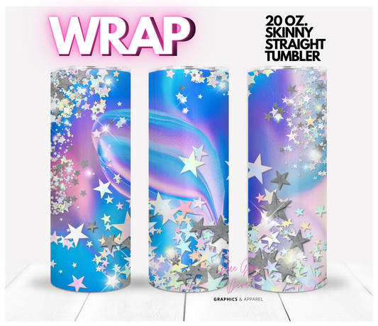 Holographic Stars - Digital tumbler wrap for 20 oz skinny straight tumbler