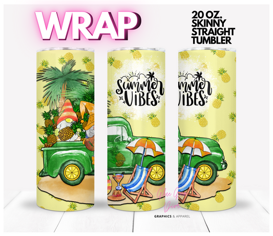 Summer Vibes Pineapple Gnomes - Digital tumbler wrap for 20 oz skinny straight tumbler