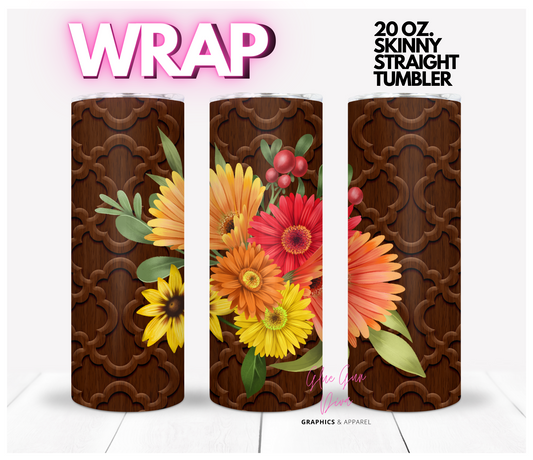 carved wood and flowers -   Digital tumbler wrap for 20 oz skinny straight tumbler