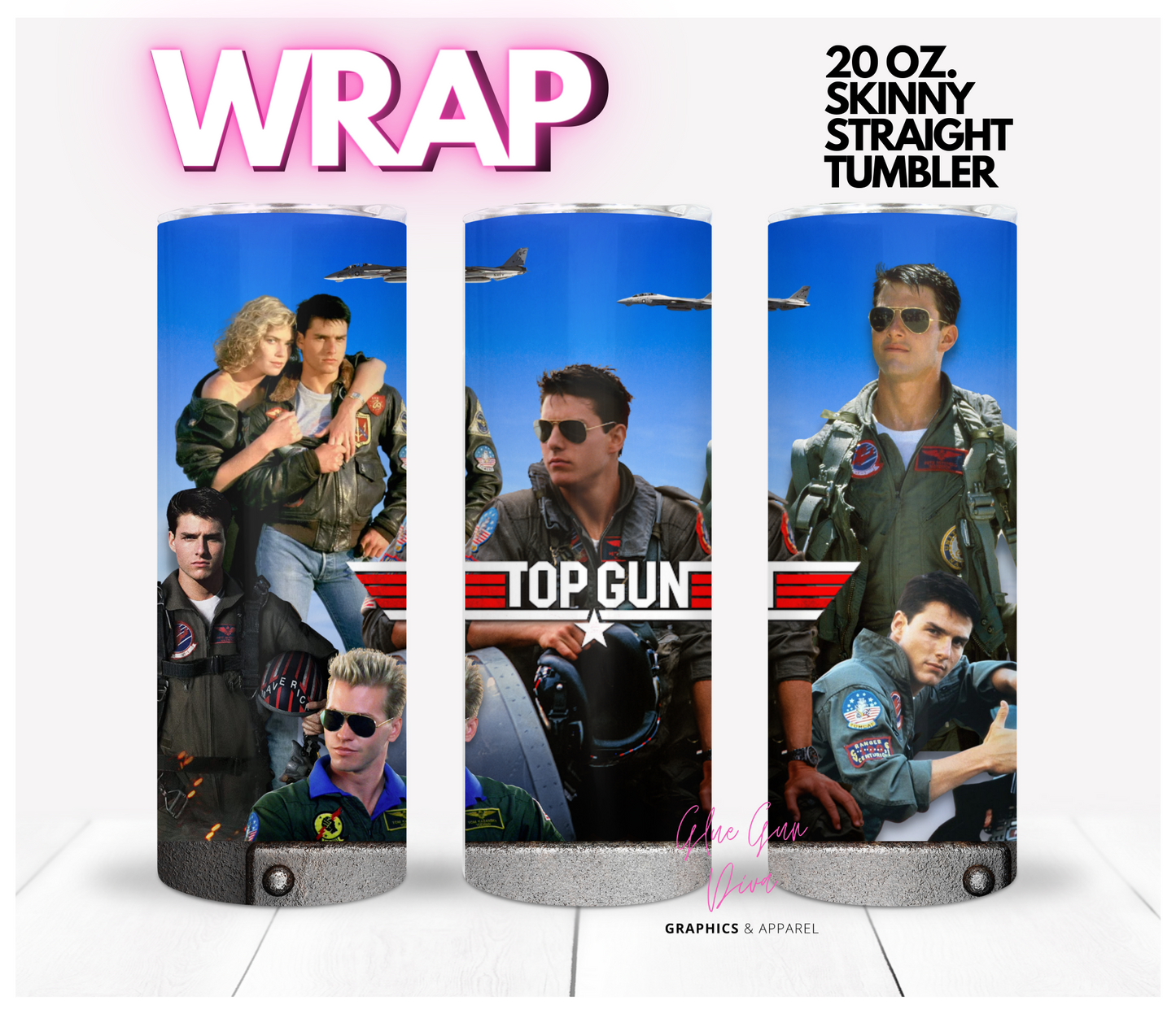 Top Gun Inspired- Digital tumbler wrap for 20 oz skinny straight tumbler