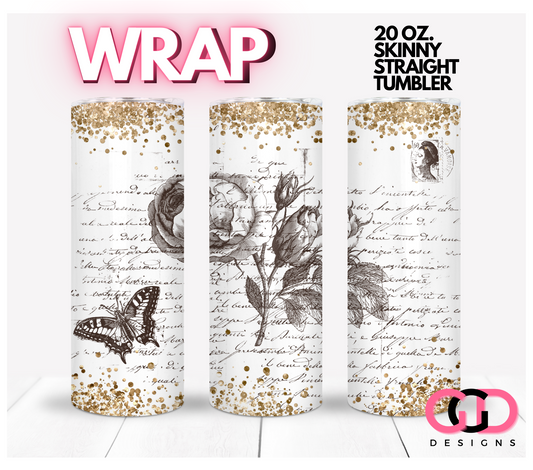 Vintage Writting Flower- Digital tumbler wrap for 20 oz skinny straight tumbler