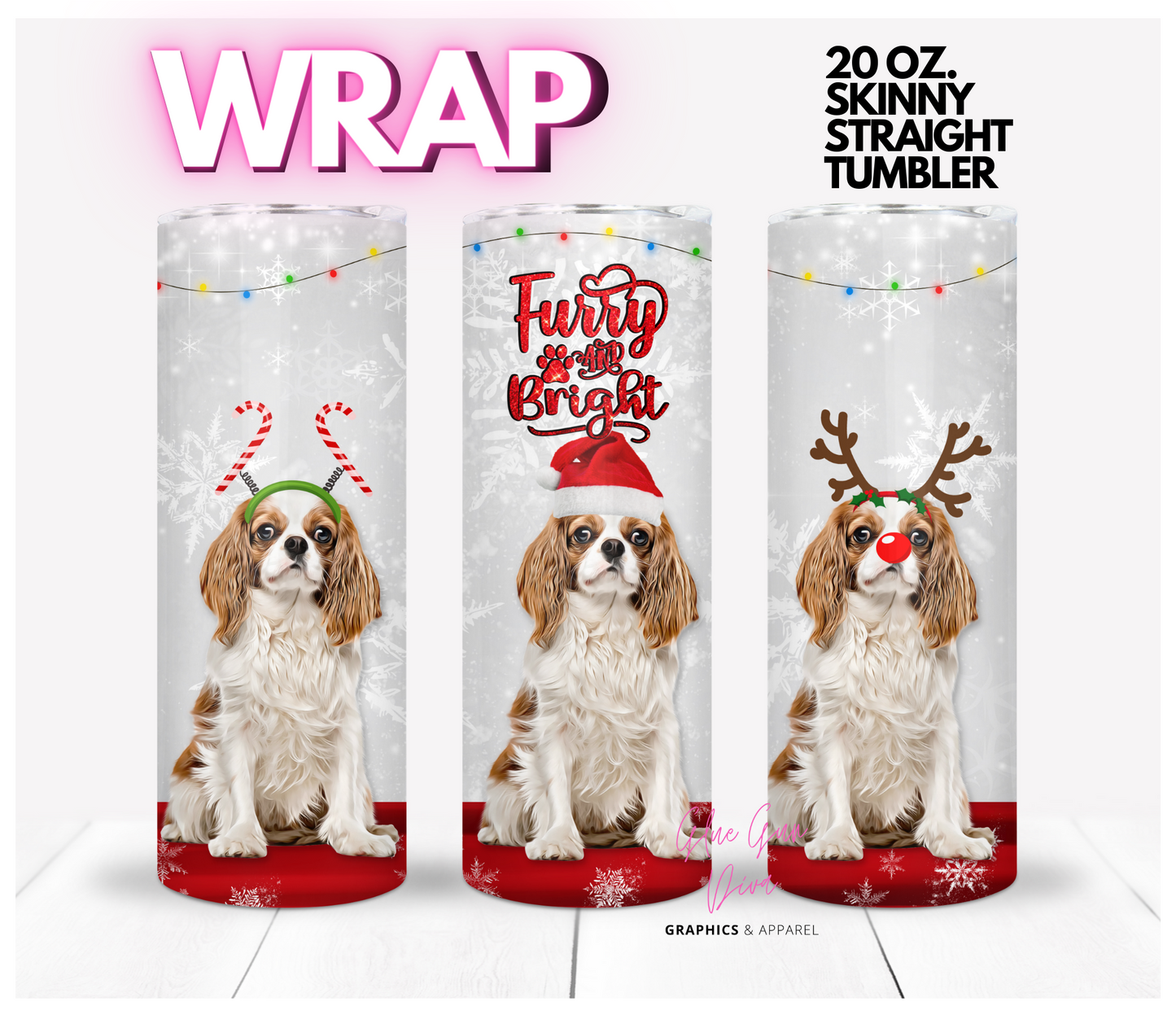 Cavalier King Charles Spaniel furry and bright - Digital tumbler wrap for 20 oz skinny straight tumbler