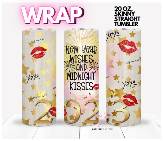 New Year Wishes And Kisses - Digital tumbler wrap for 20 oz skinny straight tumbler