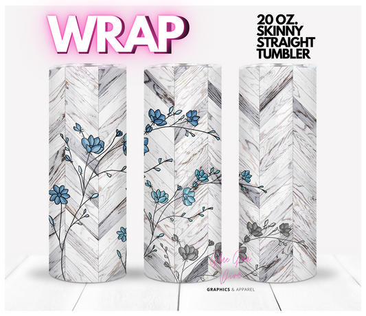 Chevron Wood and Flowers - Digital tumbler wrap for 20 oz skinny straight tumbler