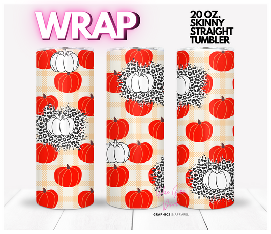 Pumpkins and Cheetah background -  Digital tumbler wrap for 20 oz skinny straight tumbler