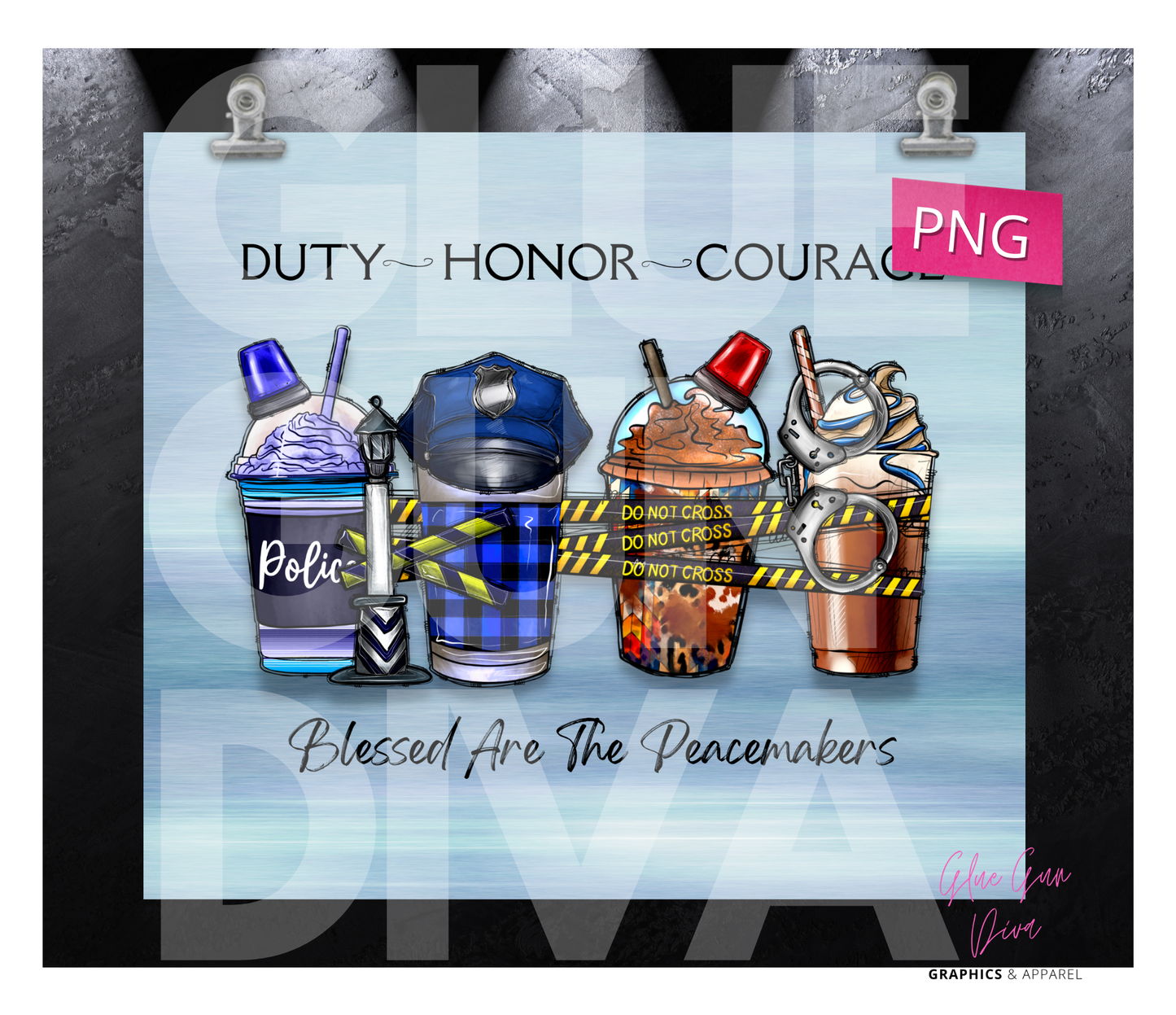 Duty Honor Courage  -  Digital tumbler wrap for 20 oz skinny straight tumbler