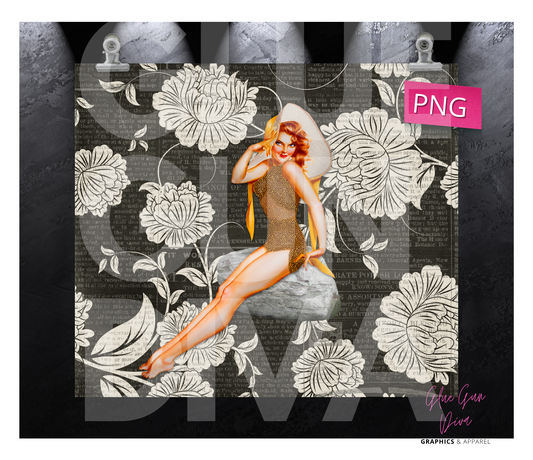 Pin up girl with Hat -   Digital tumbler wrap for 20 oz skinny straight tumbler