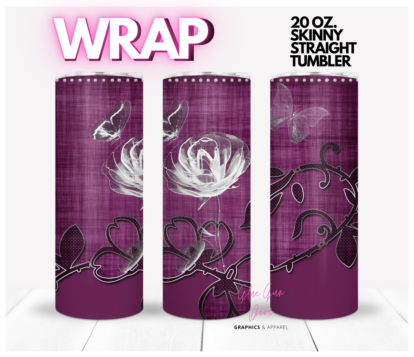 Crystal Rose Burgundy-  Digital tumbler wrap for 20 oz skinny straight tumbler