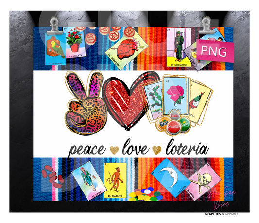 Peace love Loteria -Digital tumbler wrap for 20 oz skinny straight tumbler