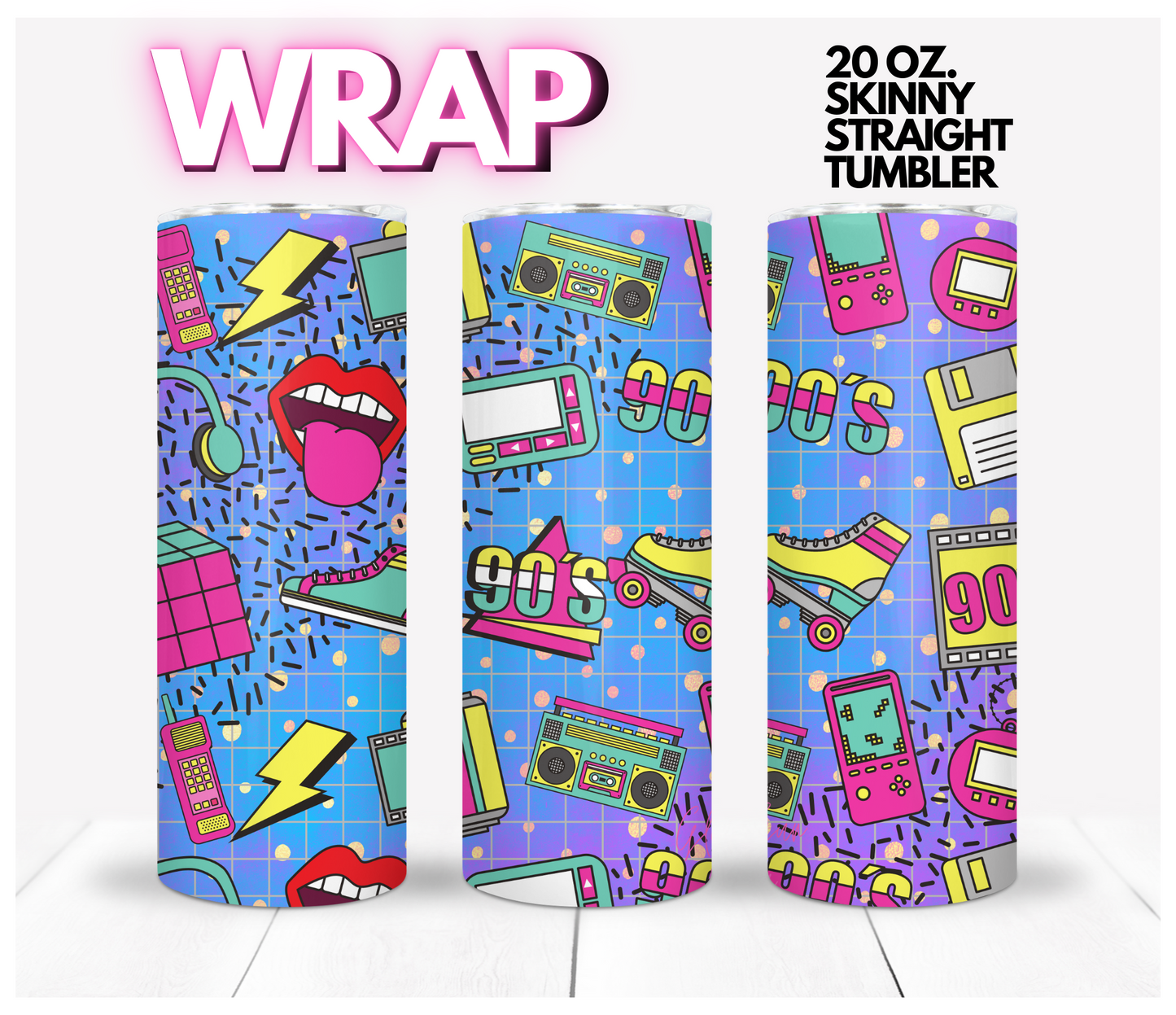 90s stuff -  Digital tumbler wrap for 20 oz skinny straight tumbler