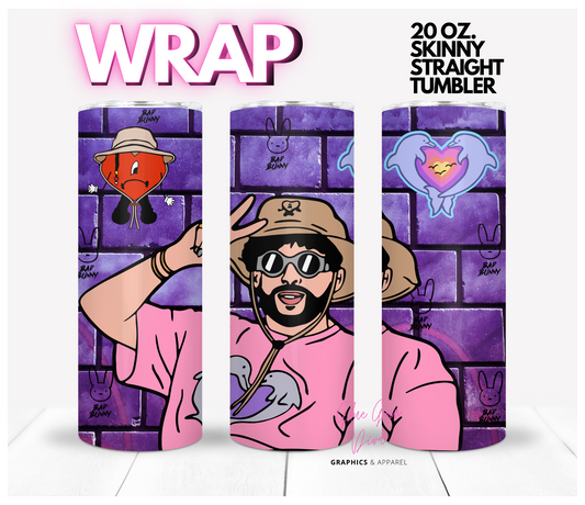 Bad Bunny Purple-  Digital tumbler wrap for 20 oz skinny straight tumbler