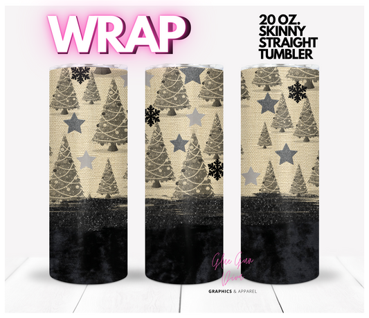 Burlap and Velvet Trees - Digital tumbler wrap for 20 oz skinny straight tumbler