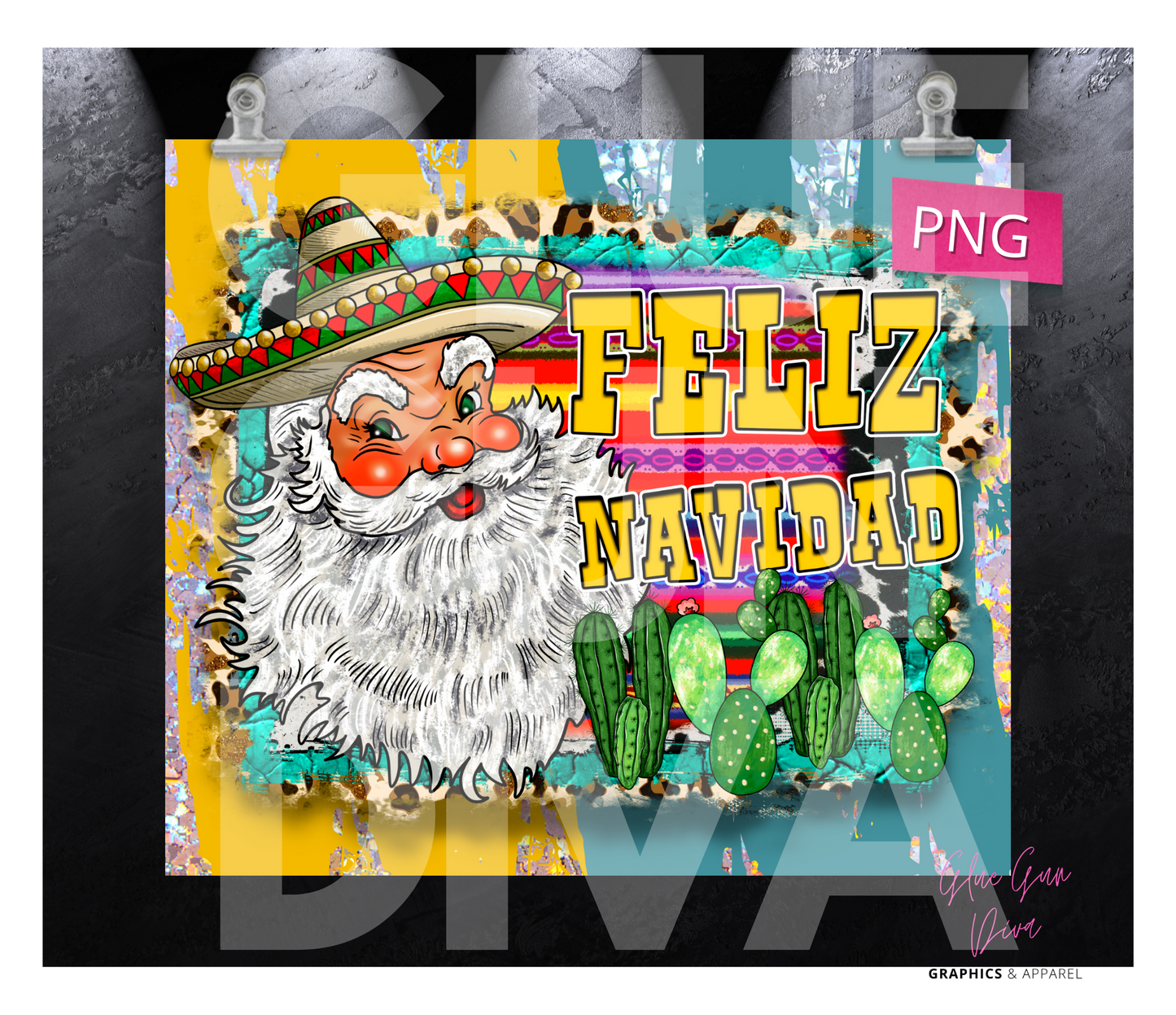 Feliz Navidad Sombrero Santa - Digital tumbler wrap for 20 oz skinny straight tumbler