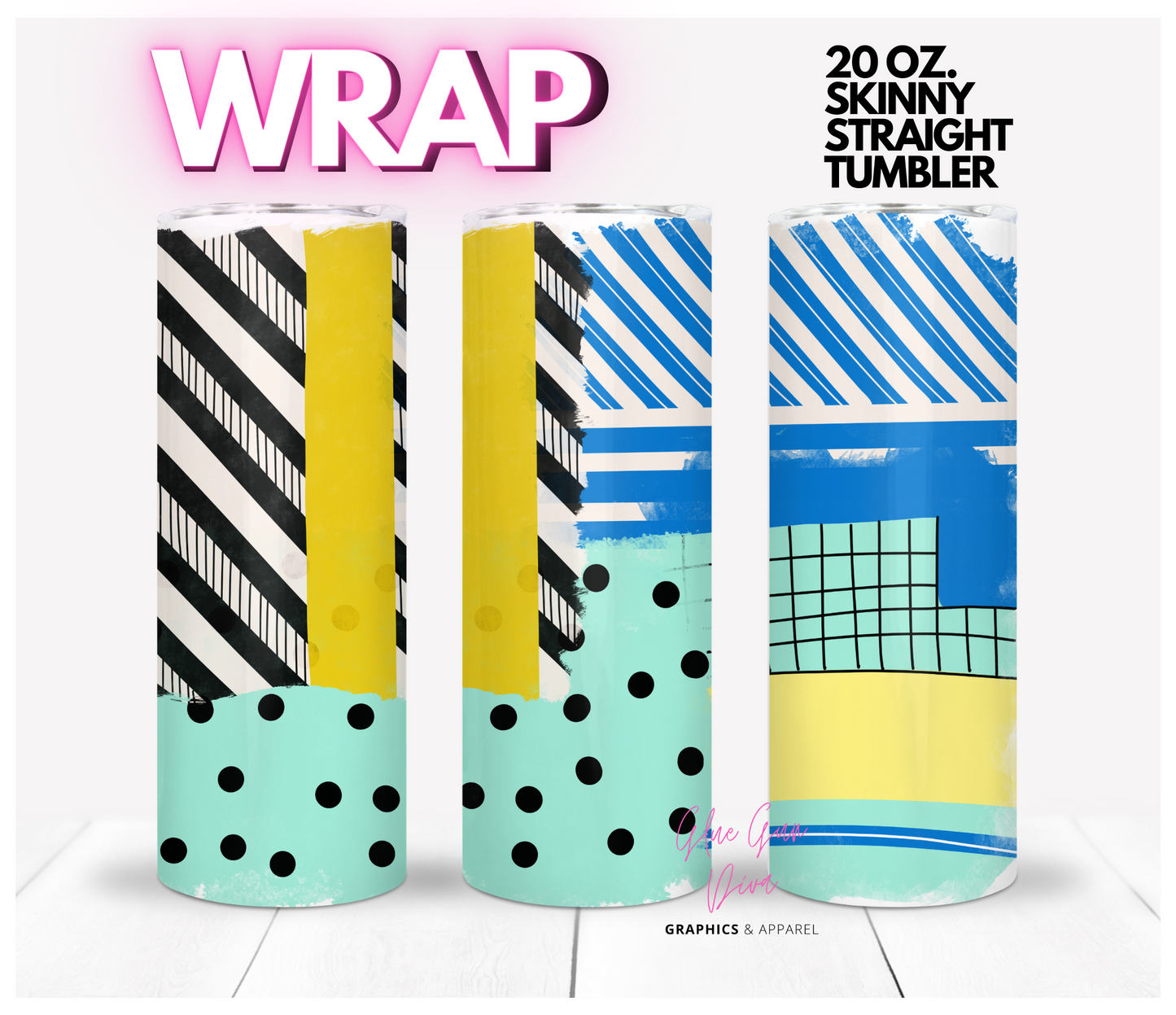 Whimsical background Stripes and Dots- Digital tumbler wrap for 20 oz skinny straight tumbler