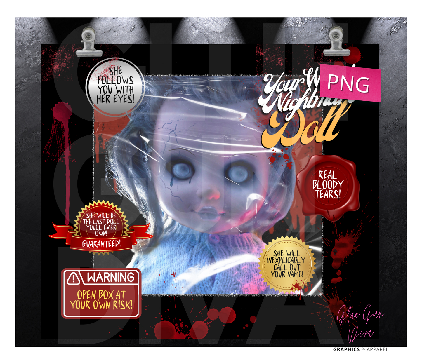 Your Worst Nightmare Doll - Digital tumbler wrap for 20 oz skinny straight tumbler