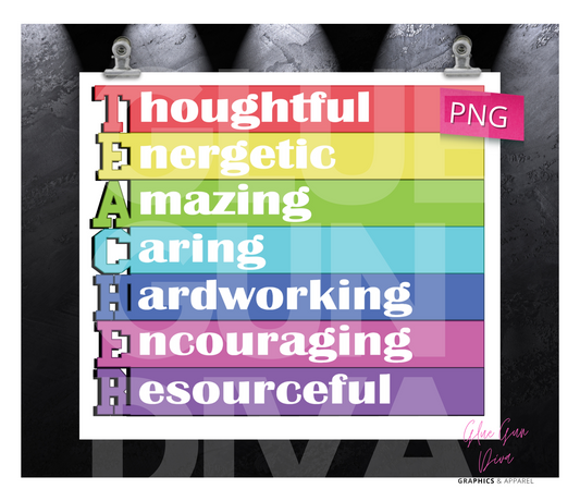 Teacher Acronym  -Digital tumbler wrap for 20 oz skinny straight tumbler