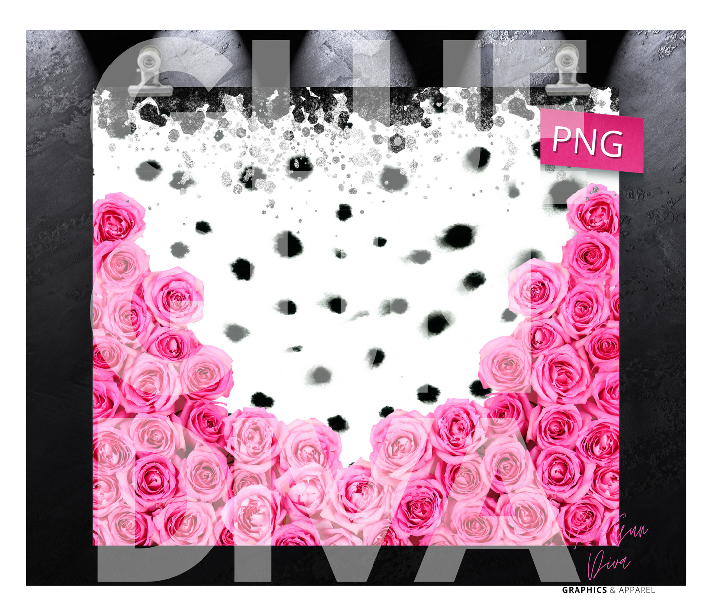 Pink Roses and Dots -  Digital tumbler wrap for 20 oz skinny straight tumbler